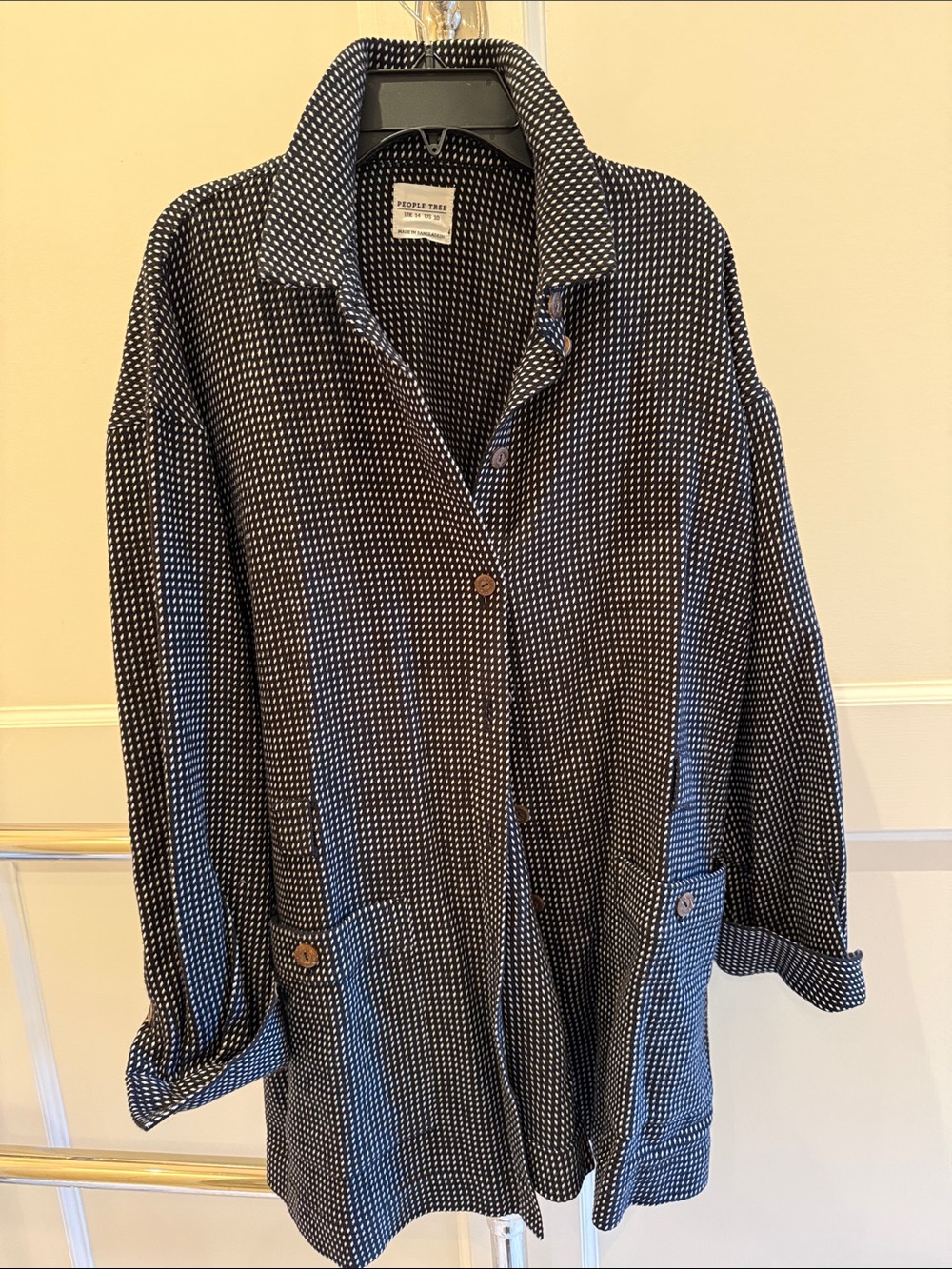People Tree Black and White Dotted Button-Front Shirt Jacket